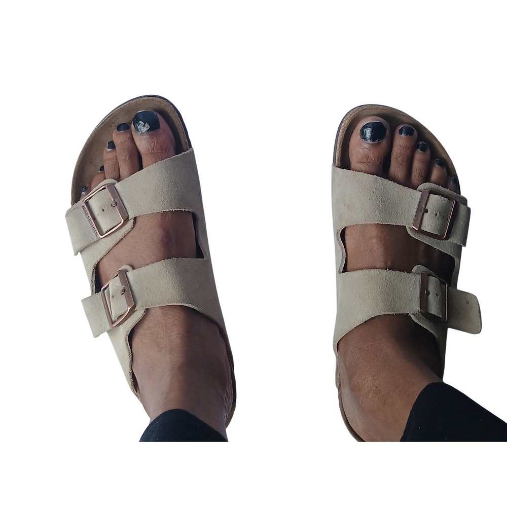 Birkenstock Arizona Taupe Suede Two Strap Buckle Slide Sandals Womens 43 or 11